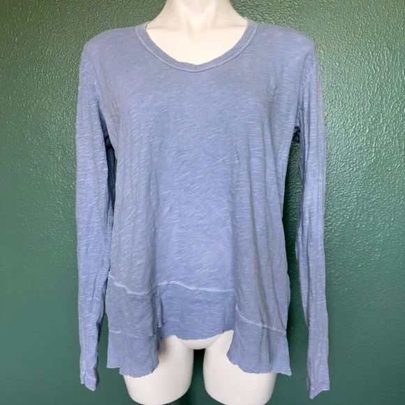 Wilt Made In USA Medium Light Dusty Blue Shirt Long Sleeve Flowy Tiered Top - Picture 1 of 8